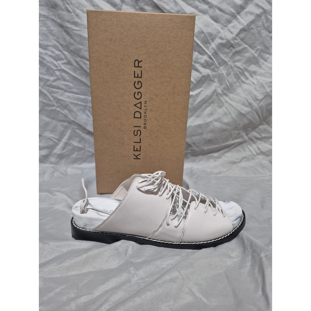 Kelsi Dagger Brooklyn Olympiale Vanilla Leather Lace Up Slide Sandals Mules 6.5M